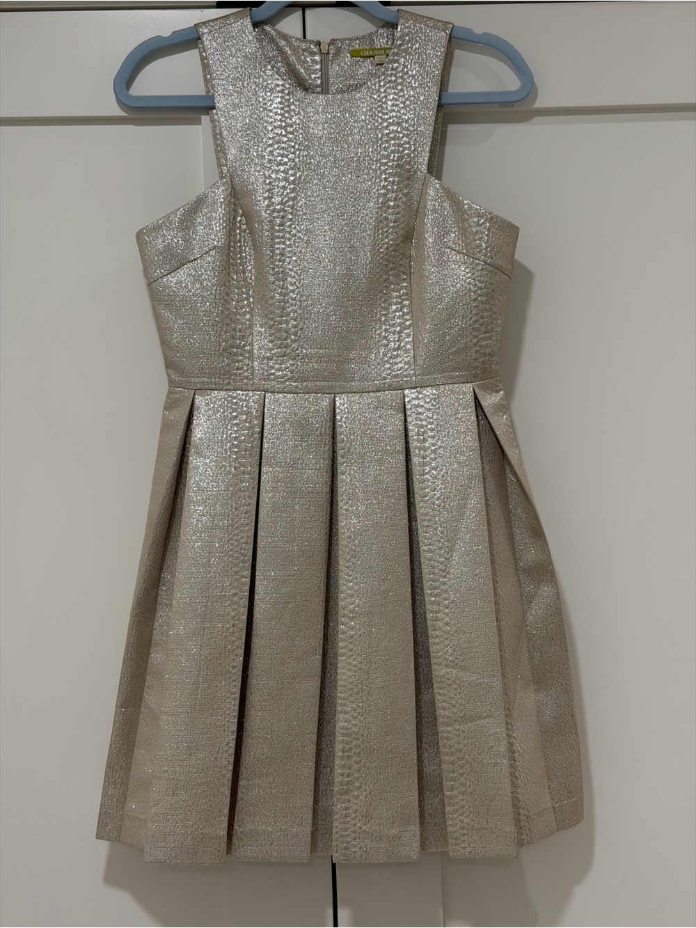 Gianni Bini Metallic Silver Fit & Flare Pleated Cocktail Dress Size Small